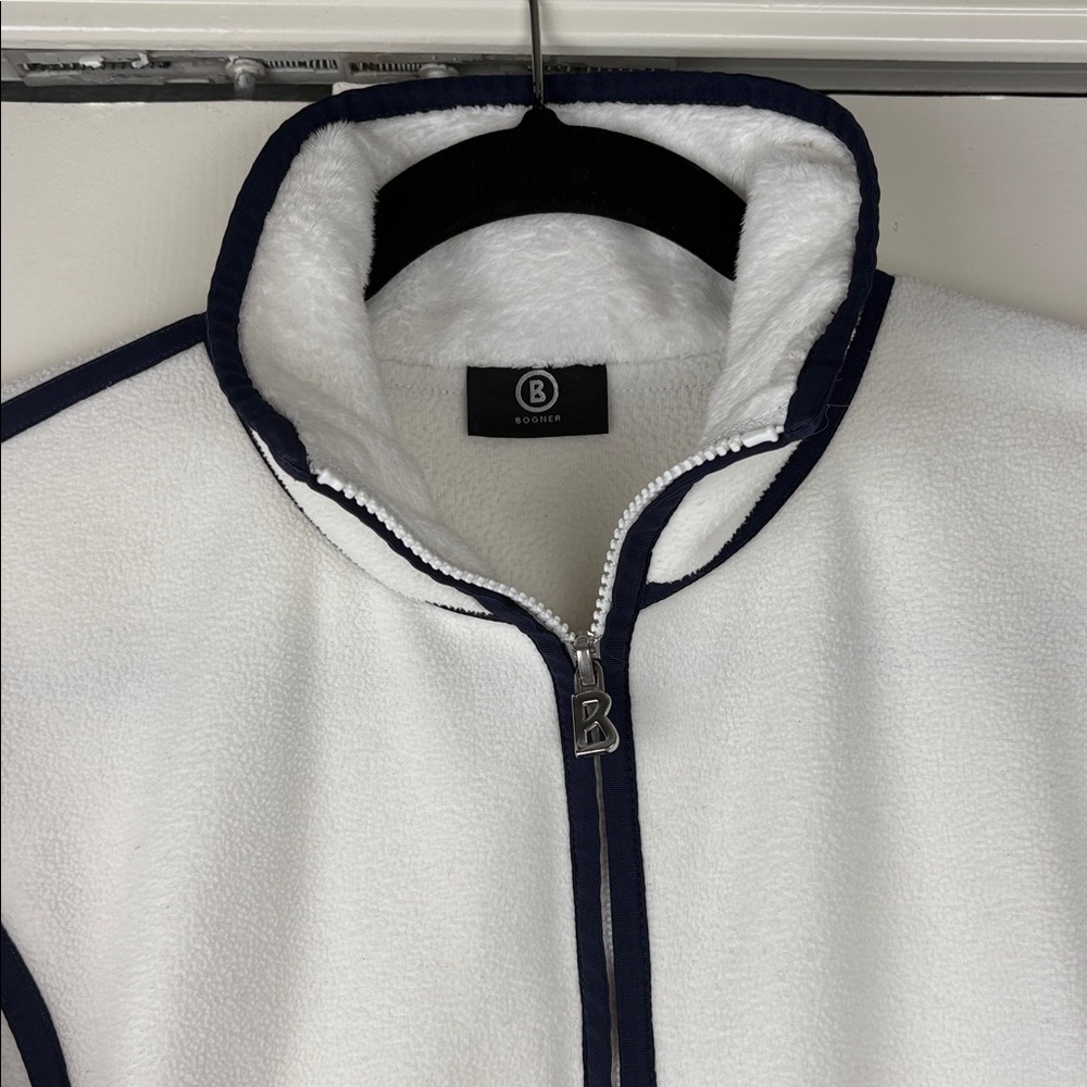 Bogner Sport White Fleece Jacket Navy Piping Full Zip Size M - Picture 3 of 9